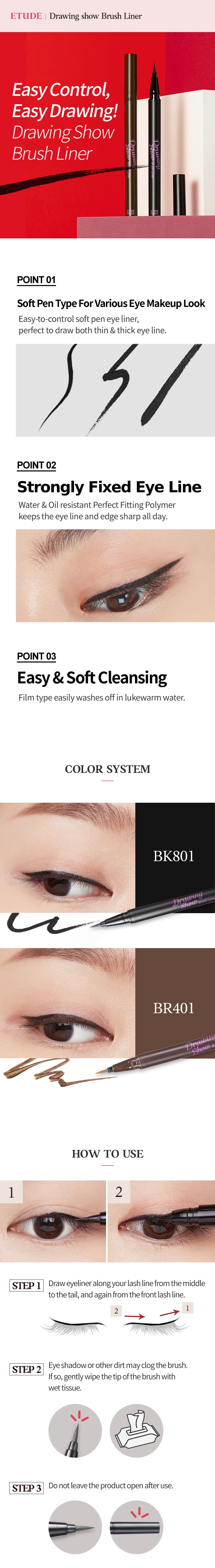 Eyeliner noir Drawing show brush liner Black